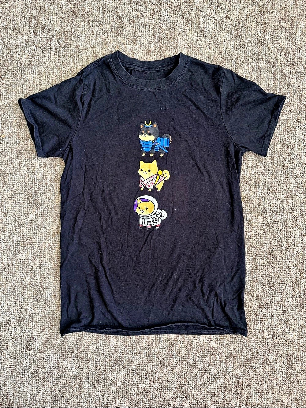 Pikarar Art Shiba Black Graphic T-Shirt Small